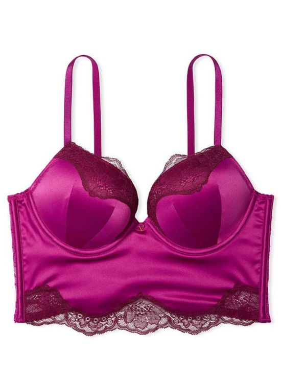 Victoria's Secret Other - Victoria's Secret Raspberry Satin Longline Bombshell Bra Top with Lace Trim